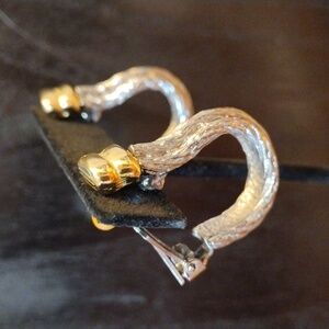 Paolo Silver and Gold Clip On Hoop Earrings Signed Paolo from the Gucci Family